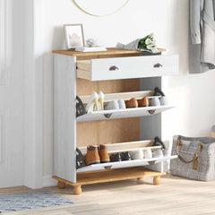 vidaXL Shoe Cabinet ASKIM White 85 x 35 x 108 cm Solid Pine Wood 4
