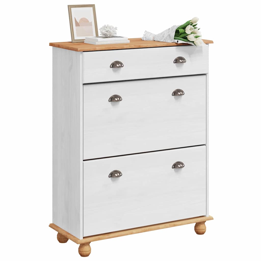vidaXL Shoe Cabinet ASKIM White 85 x 35 x 108 cm Solid Pine Wood 3