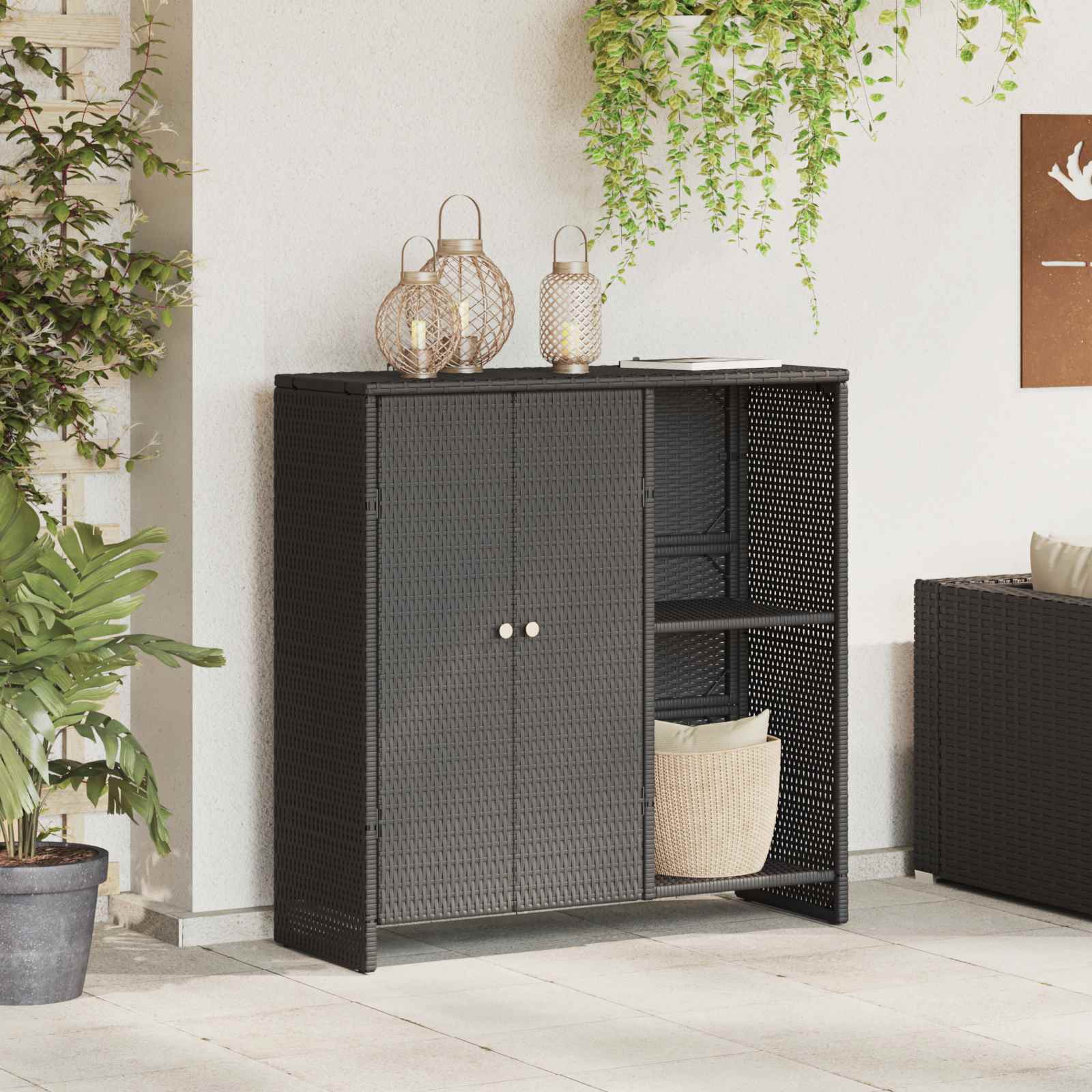 vidaXL Storage Cabinet with Shelf Black 100 x 36 x 102 cm Rattan 1