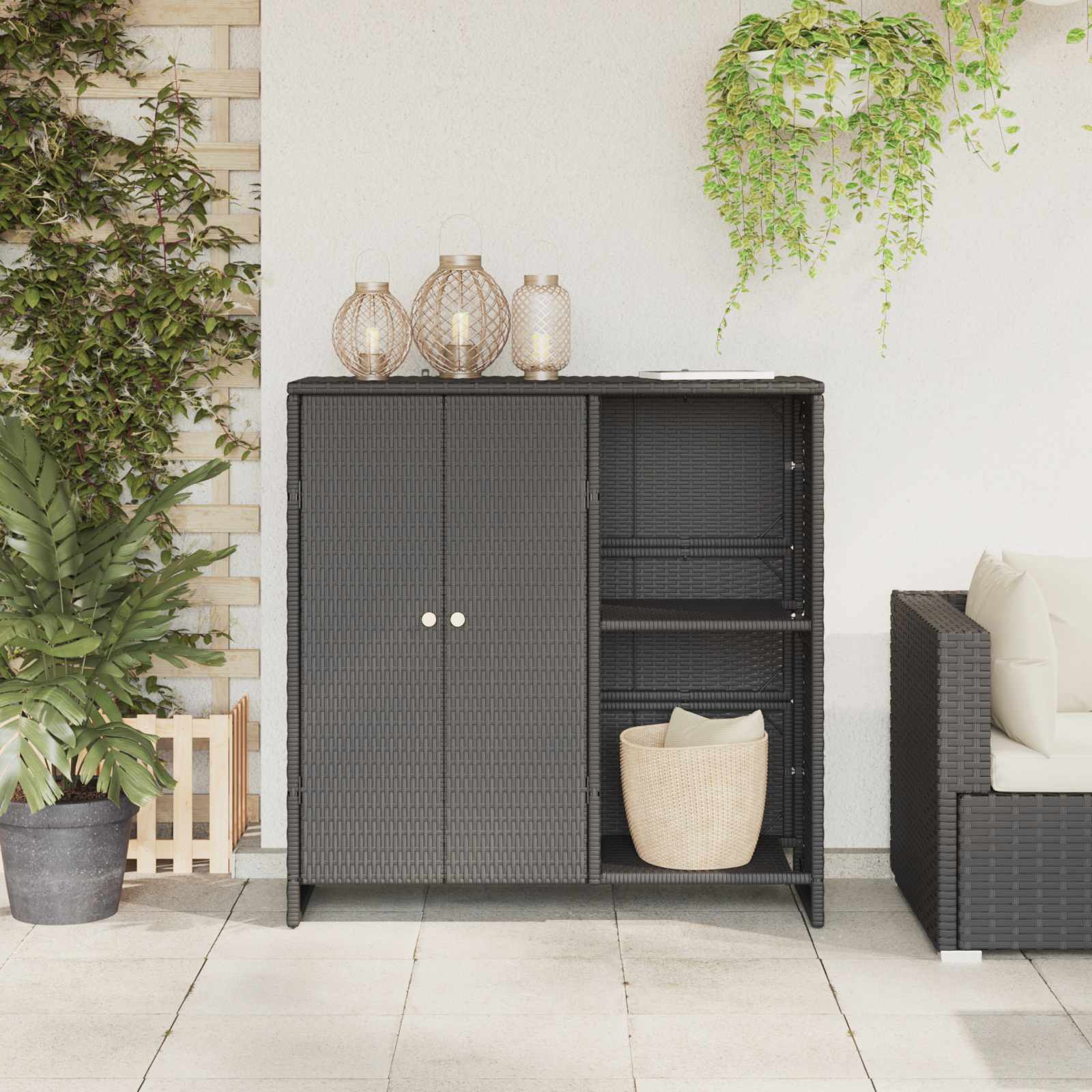 vidaXL Storage Cabinet with Shelf Black 100 x 36 x 102 cm Rattan 3