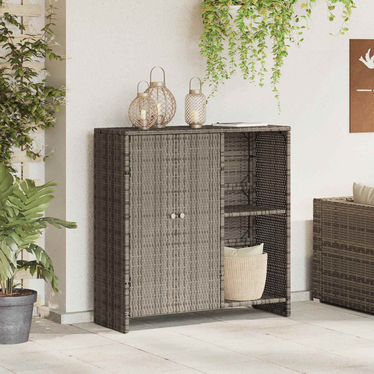 vidaXL Storage Cabinet with Shelf Grey 100 x 36 x 102 cm Rattan 1