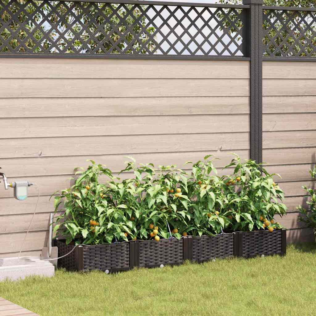 Garden Planter 4 pcs PP without Wheel Depth 40 cm Width 160 cm Brown 22 cm