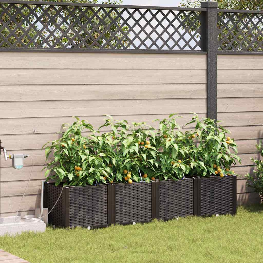 Garden Planter 4 pcs PP without Wheel Depth 40 cm Width 160 cm Brown 37.5 cm