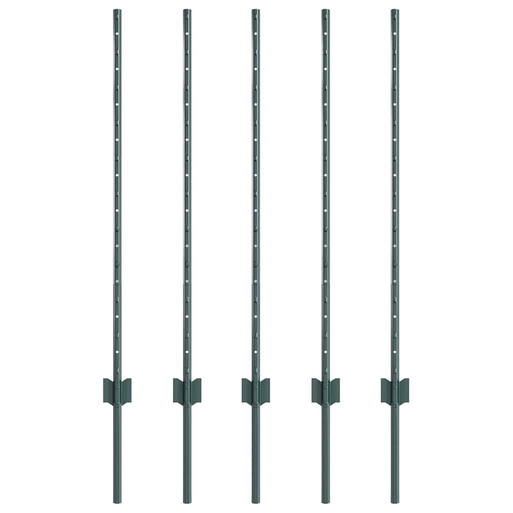 vidaXL Embedded Fence Post 5 pcs Green 140 cm Powder-Coated Steel 2