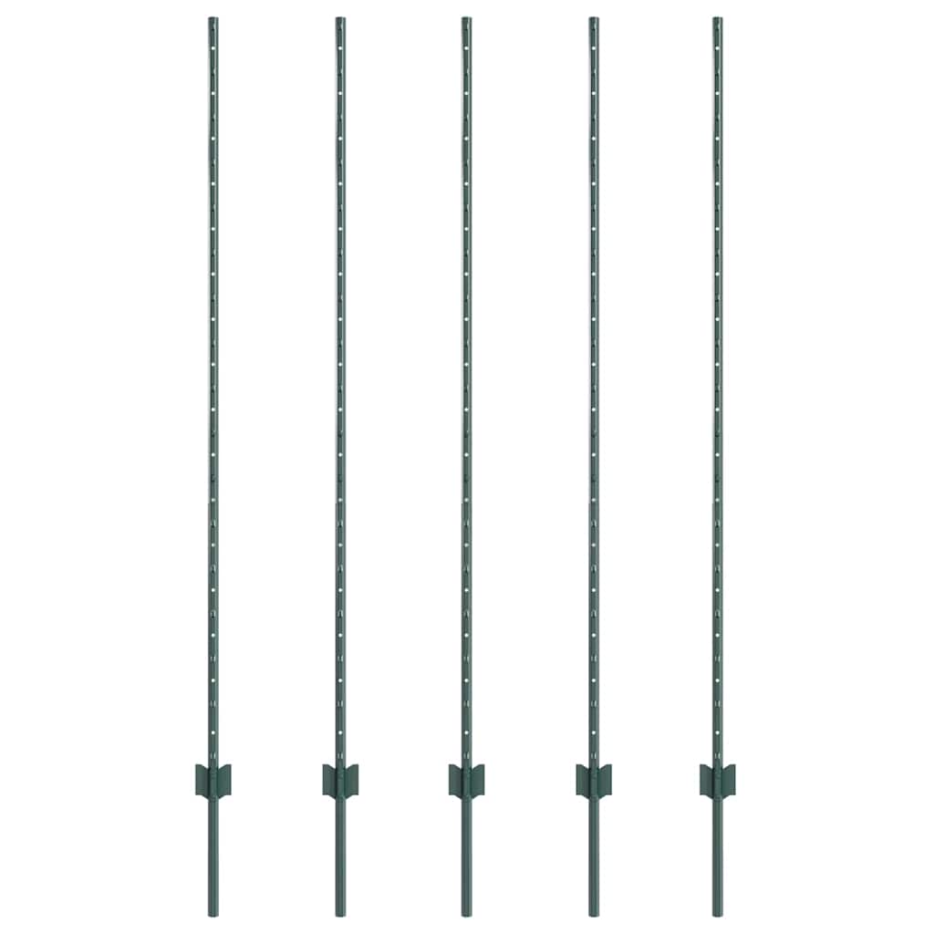 vidaXL Embedded Fence Post 5 pcs Green 200 cm Powder-Coated Steel 2