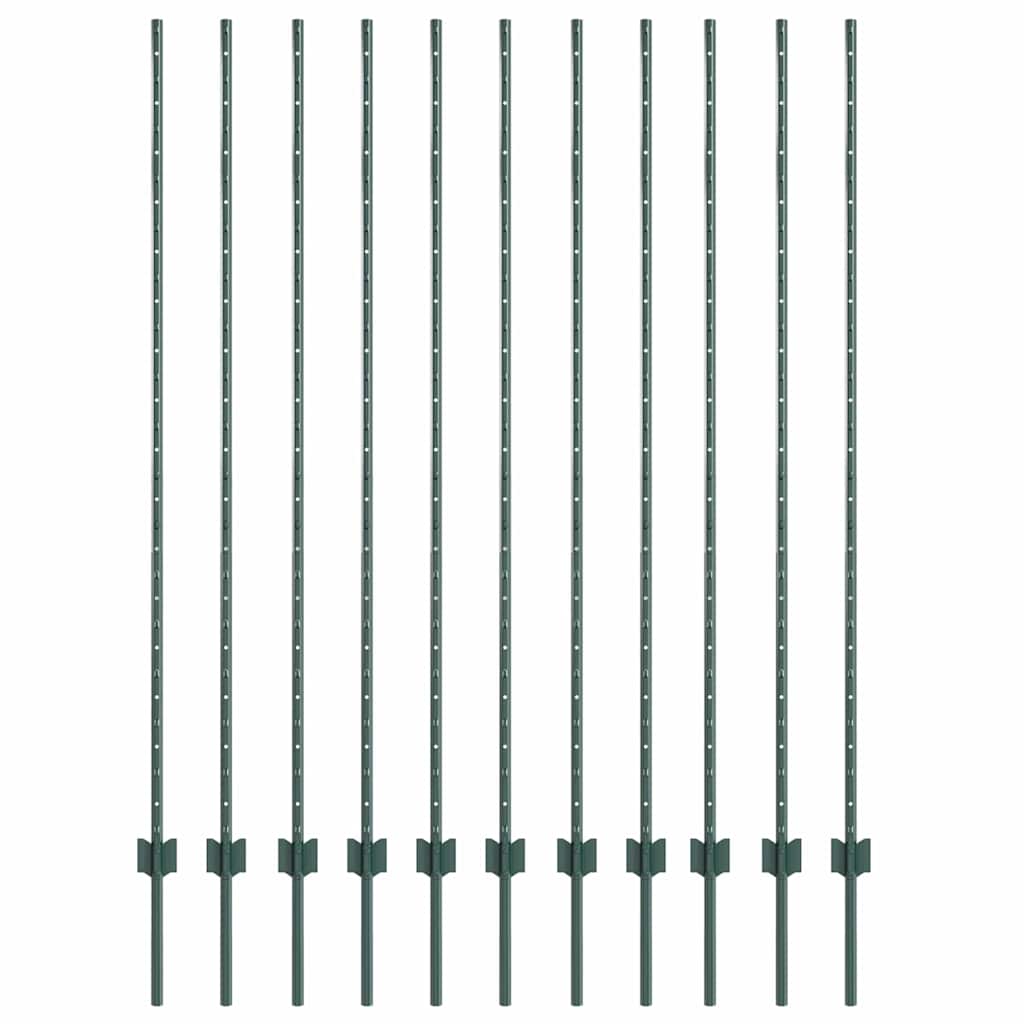 vidaXL Embedded Fence Post 11 pcs Green 200 cm Powder-Coated Steel 2