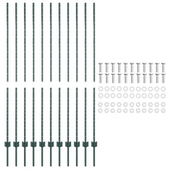 vidaXL Embedded Fence Post 11 pcs Green 200 cm Powder-Coated Steel 5