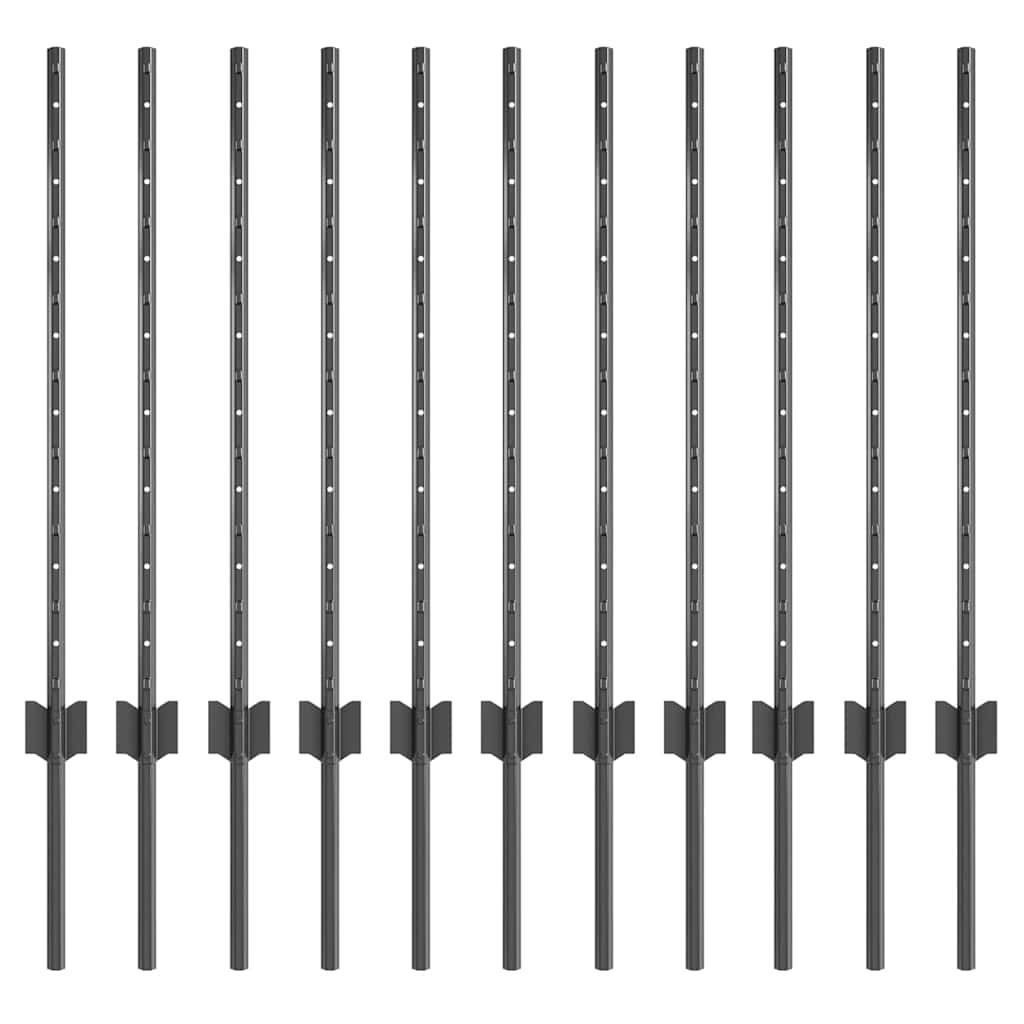 vidaXL Embedded Fence Post 11 pcs Grey 120 cm Powder-Coated Steel 2