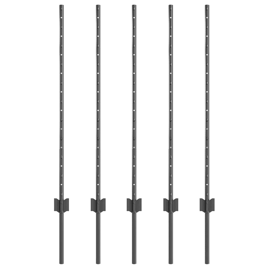 vidaXL Embedded Fence Post 5 pcs Grey 140 cm Powder-Coated Steel 2