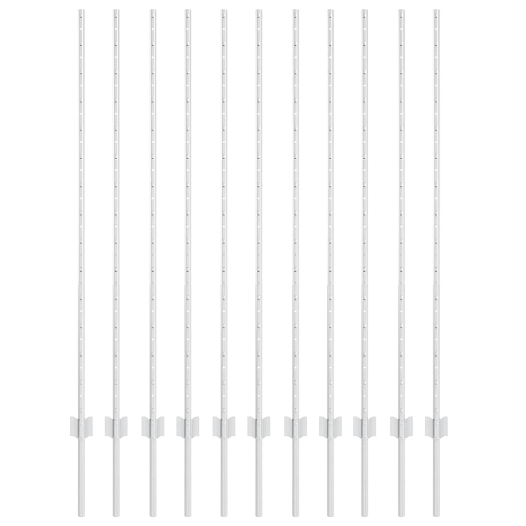 vidaXL Embedded Fence Post 11 pcs Silver 180 cm Powder-Coated Steel 2