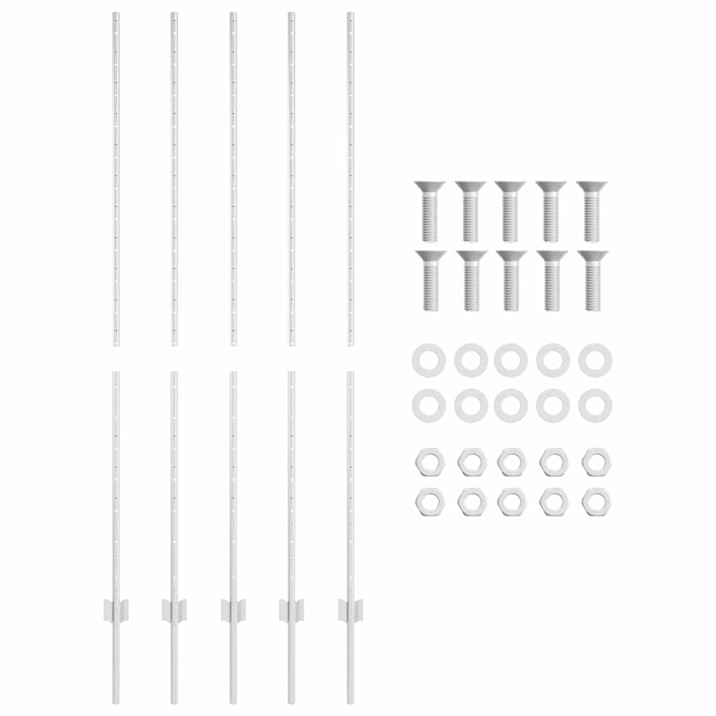 vidaXL Embedded Fence Post 5 pcs Silver 200 cm Powder-Coated Steel 5