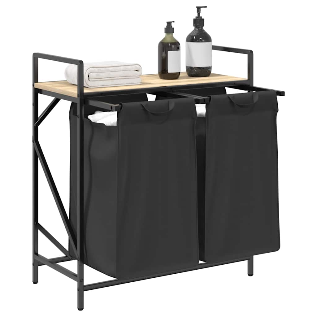 vidaXL Laundry Basket 2 Compartments with Shelf Sonoma Oak 4