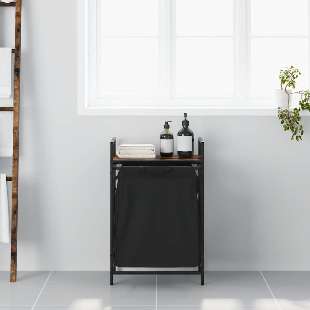 vidaXL Laundry Basket 1 Compartment with Shelf Smoked Oak 3