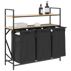 vidaXL Laundry Basket 3 Compartments with Shelves Sonoma Oak 4