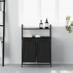vidaXL Laundry Basket 2 Compartments with Shelves Black Oak 3