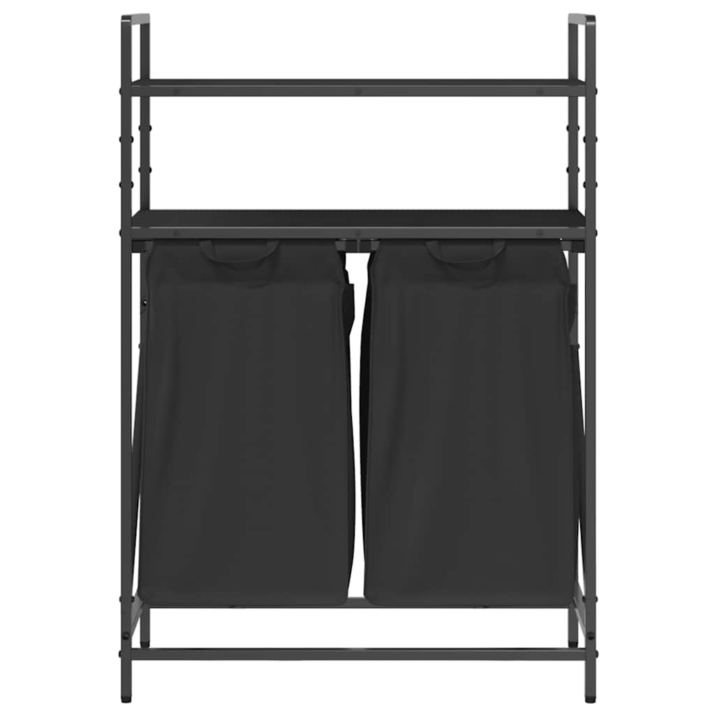 vidaXL Laundry Basket 2 Compartments with Shelves Black Oak 6