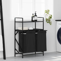 vidaXL Laundry Basket 2 Compartments with Shelves Black Oak 1