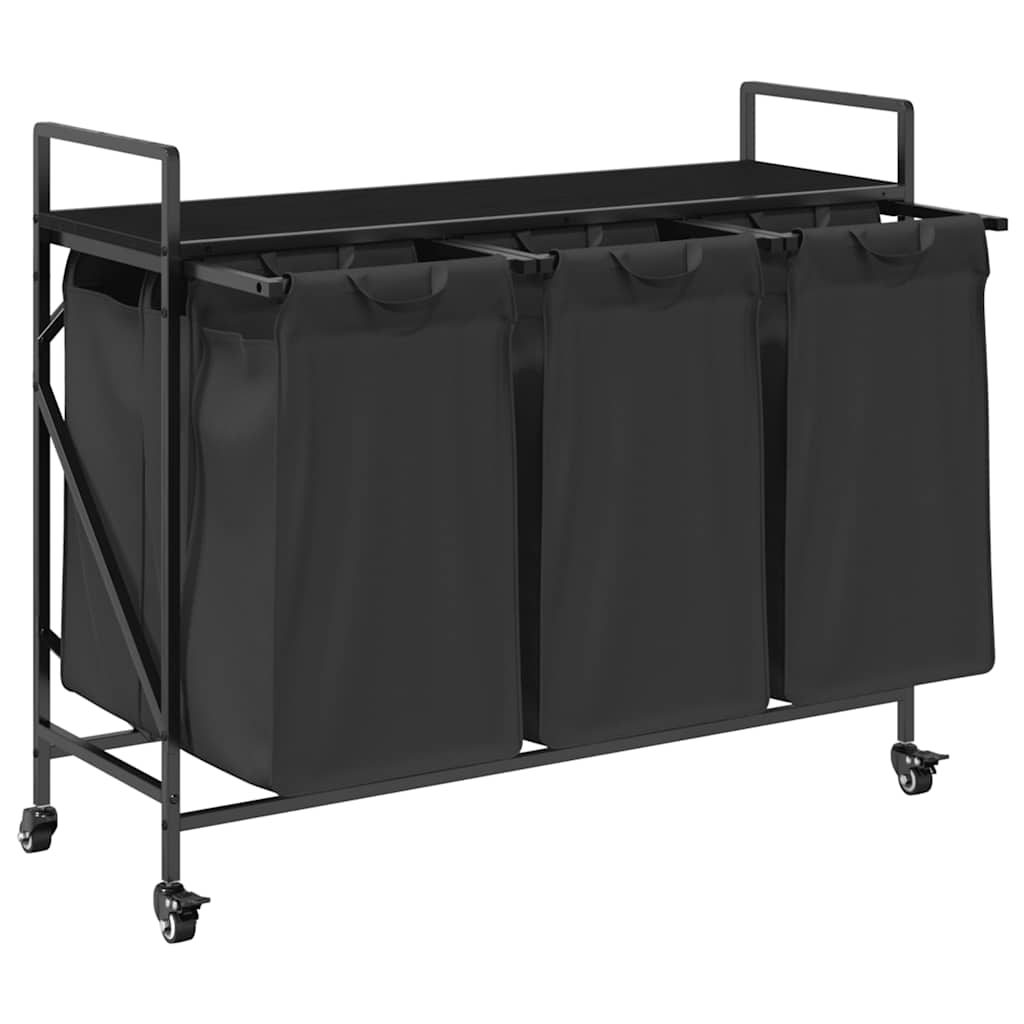 vidaXL Laundry Basket 3 Compartments with Wheels Black Oak 5