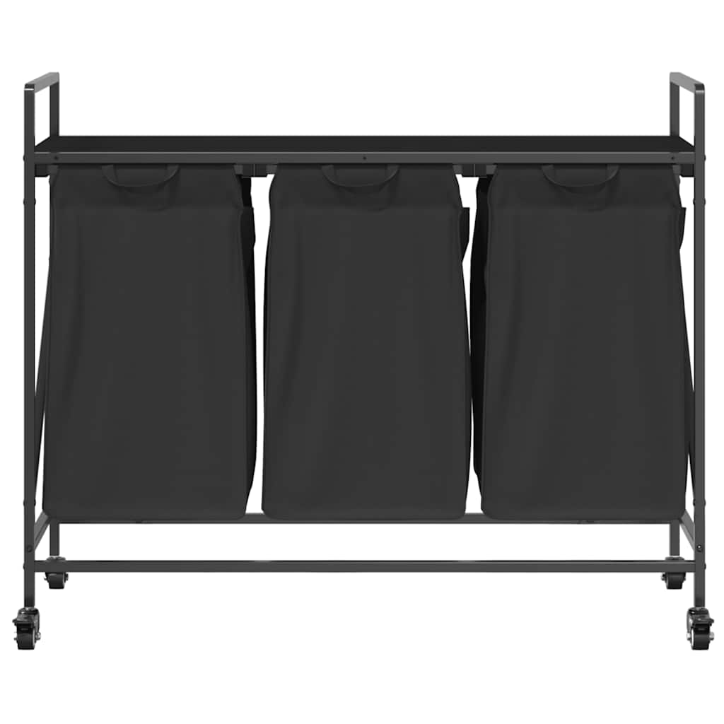 vidaXL Laundry Basket 3 Compartments with Wheels Black Oak 6