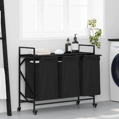 vidaXL Laundry Basket 3 Compartments with Wheels Black Oak 1