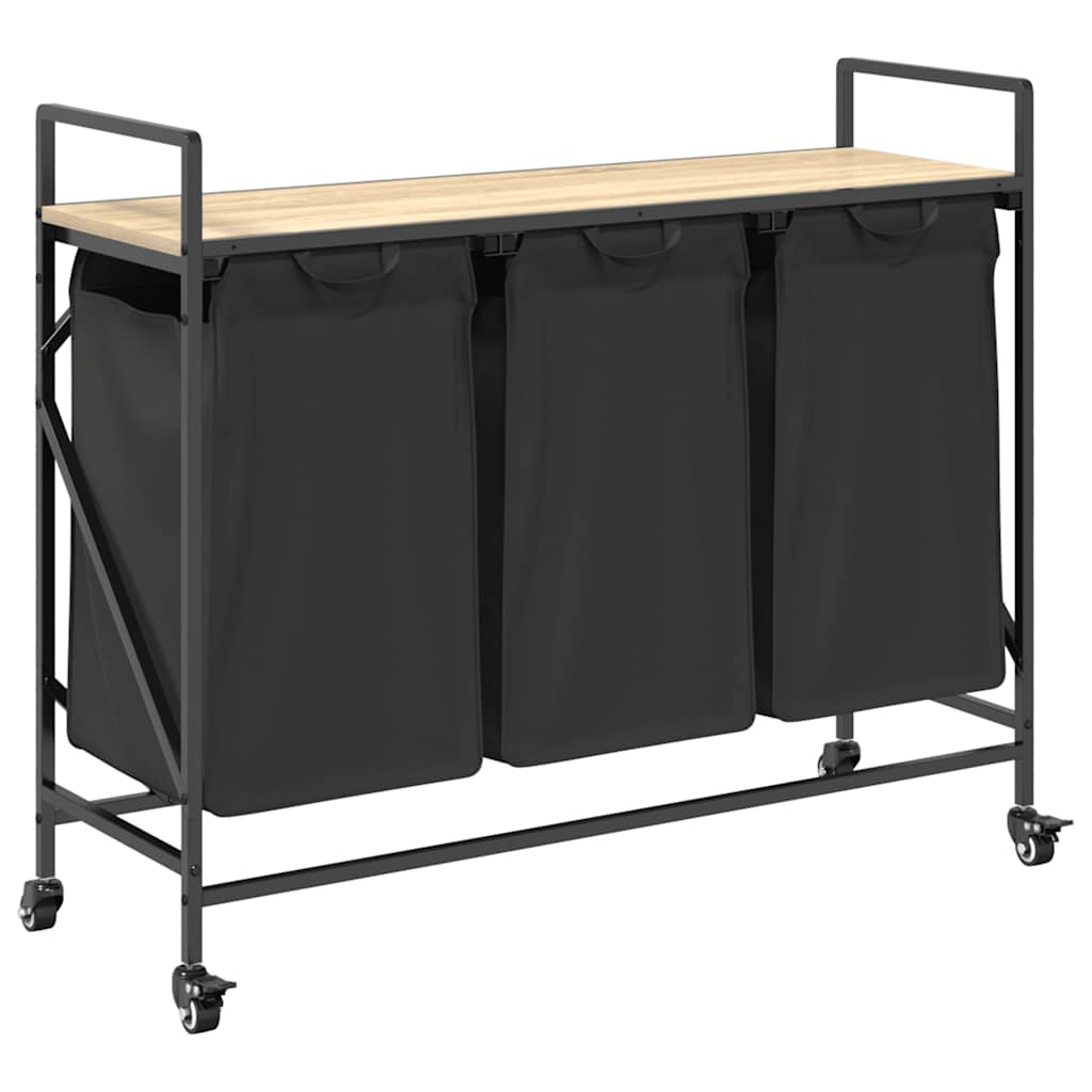 vidaXL Laundry Basket 3 Compartments with Wheels Sonoma Oak 2