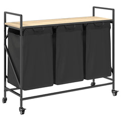 vidaXL Laundry Basket 3 Compartments with Wheels Sonoma Oak 2