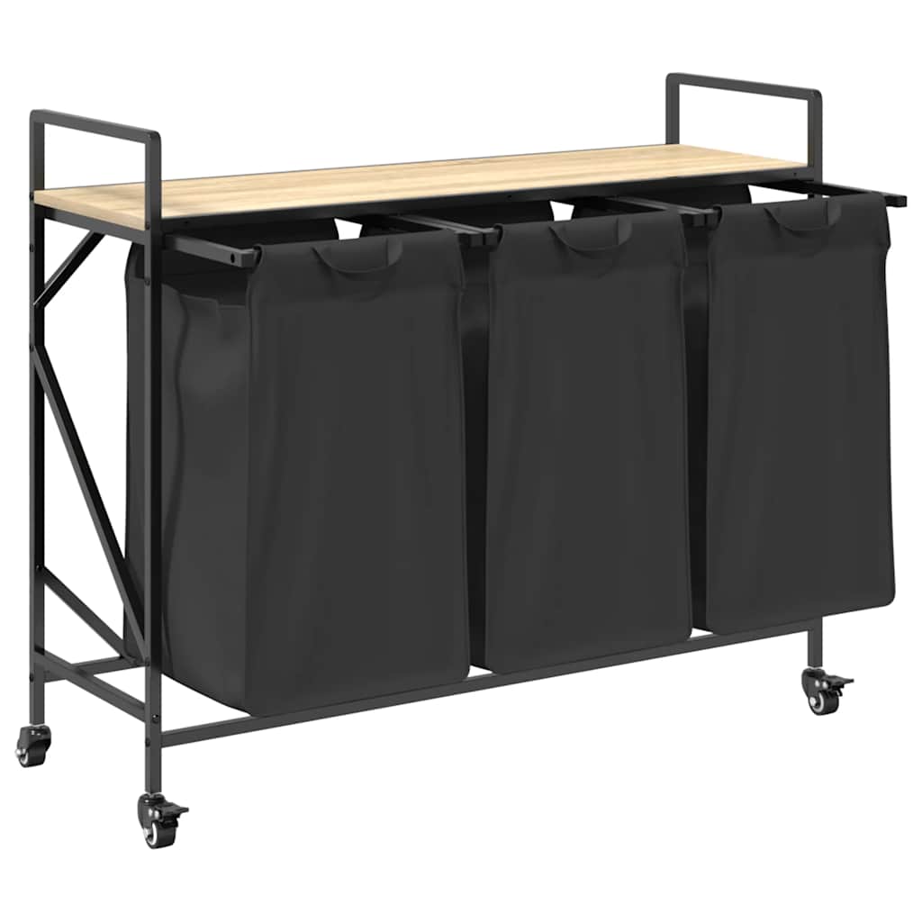 vidaXL Laundry Basket 3 Compartments with Wheels Sonoma Oak 5