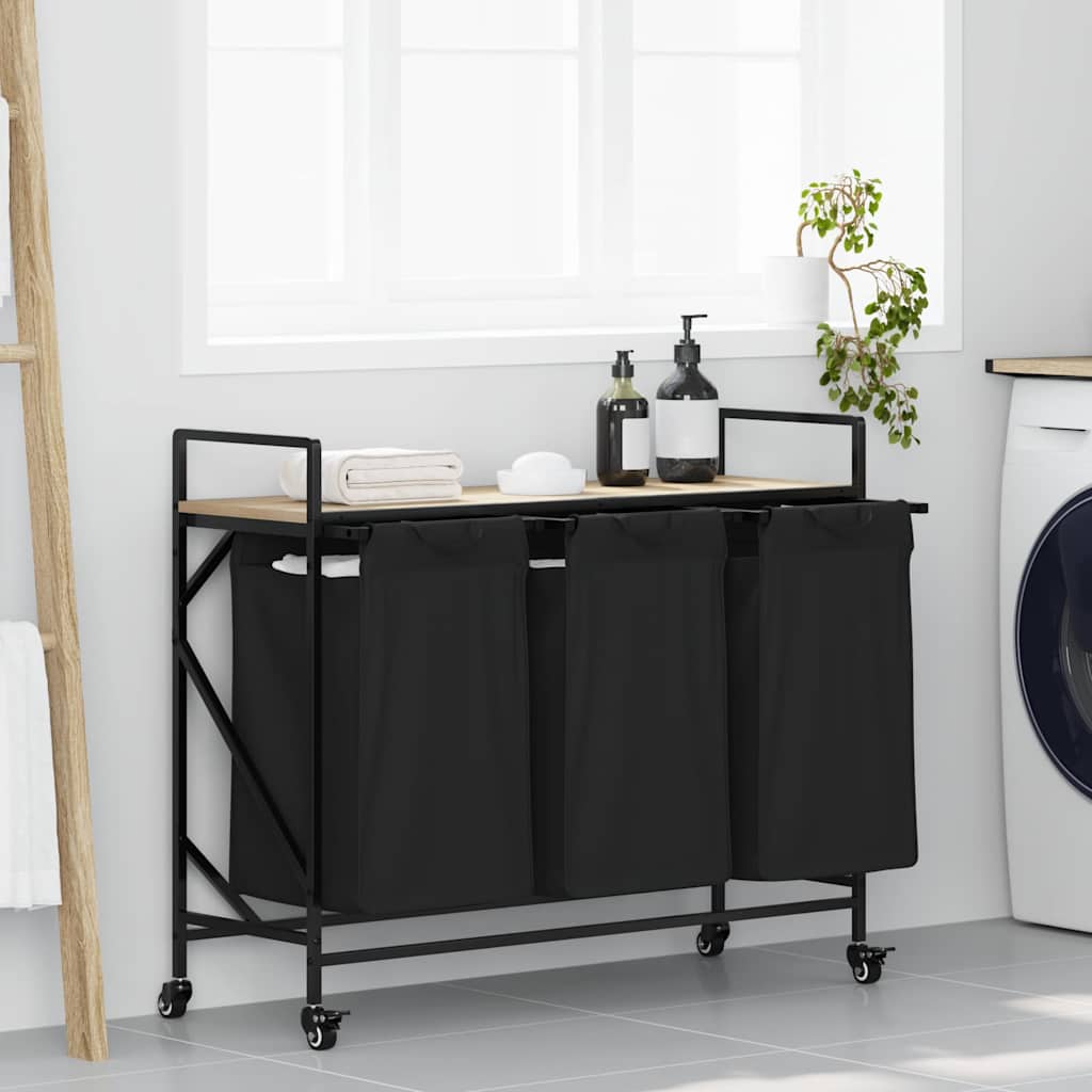 vidaXL Laundry Basket 3 Compartments with Wheels Sonoma Oak 1