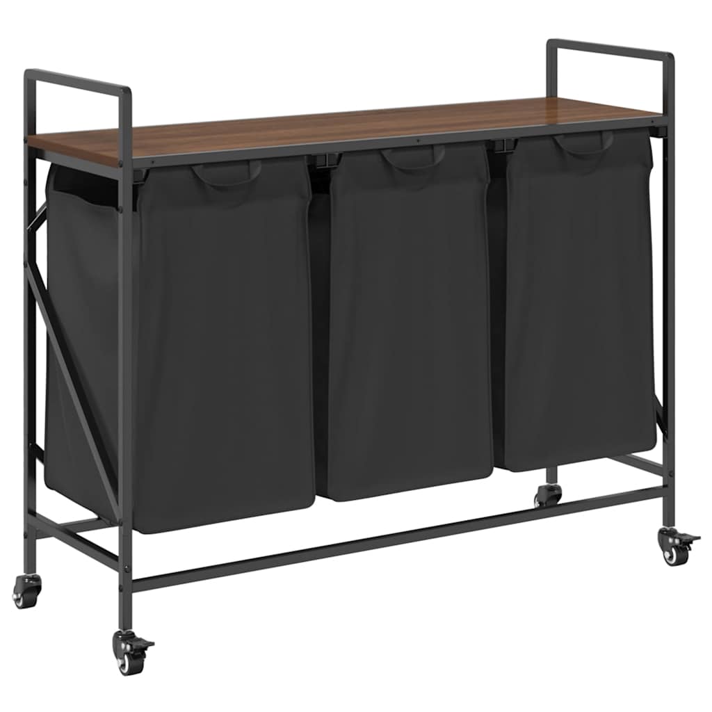 vidaXL Laundry Basket 3 Compartments with Wheels Brown Oak 2