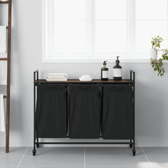 vidaXL Laundry Basket 3 Compartments with Wheels Brown Oak 3