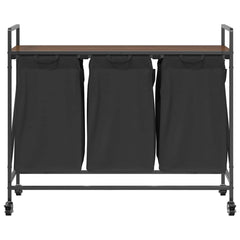 vidaXL Laundry Basket 3 Compartments with Wheels Brown Oak 6