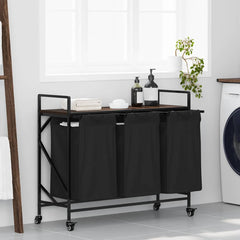 vidaXL Laundry Basket 3 Compartments with Wheels Brown Oak 1