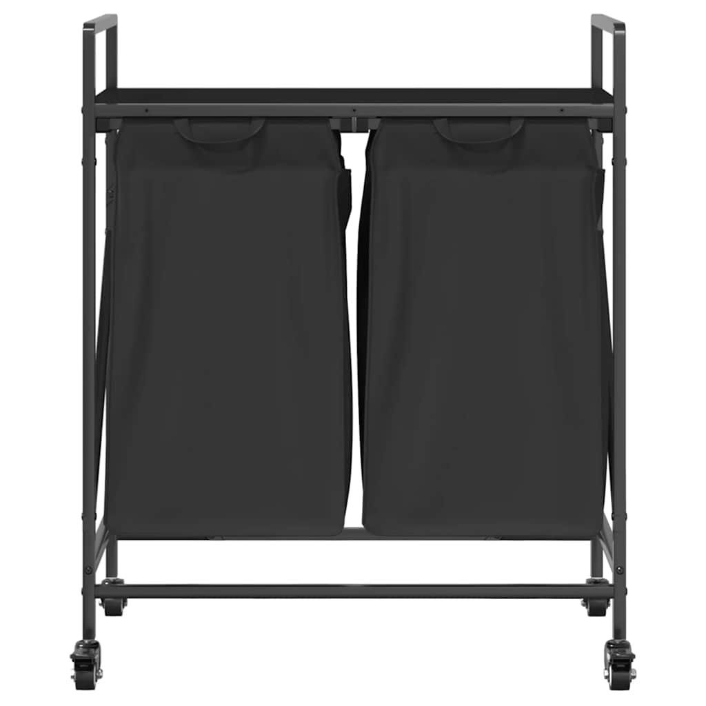 vidaXL Laundry Basket 2 Compartments with Wheels Black Oak 6
