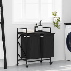 vidaXL Laundry Basket 2 Compartments with Wheels Black Oak 1