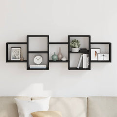 vidaXL Wall Shelf Black Oak 129x18x42 cm Engineered Wood 3