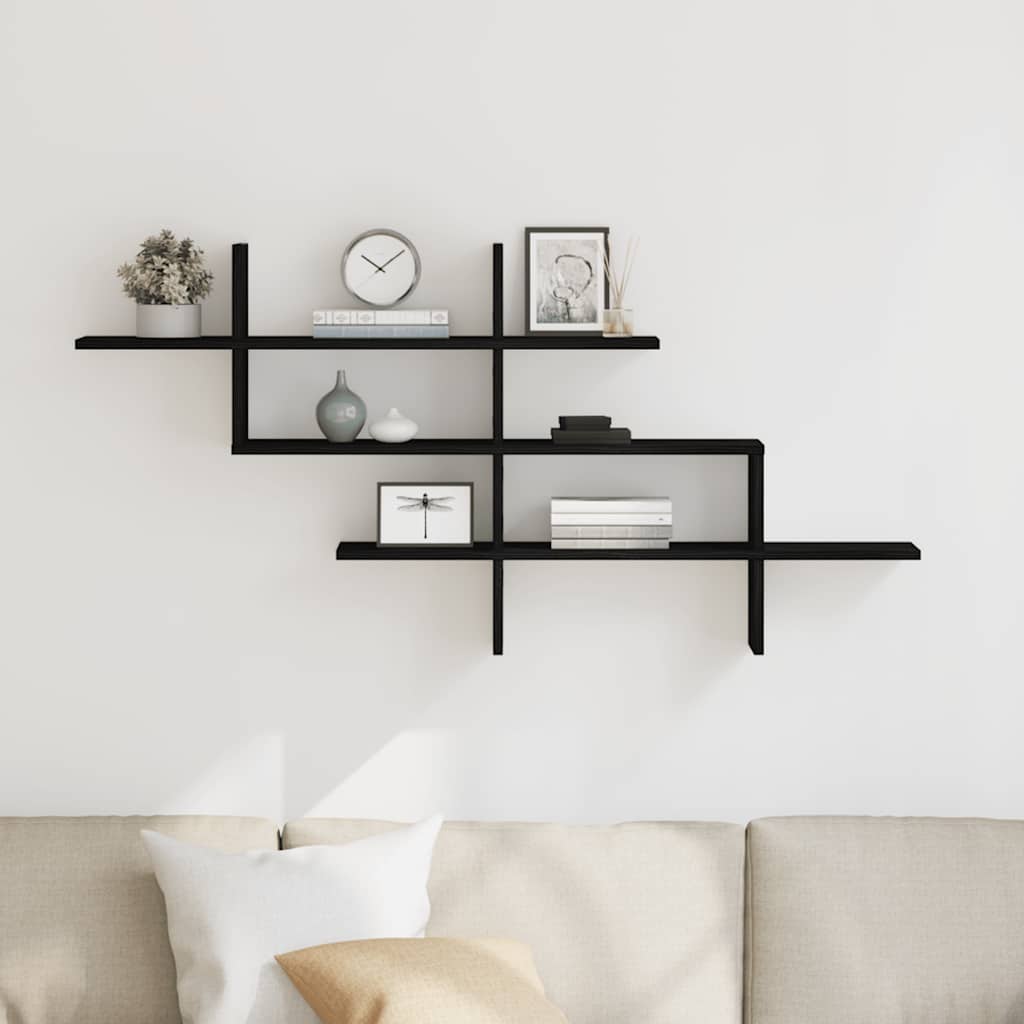 vidaXL Wall Shelf Black Oak 124.5x18x60.5 cm Engineered Wood 3