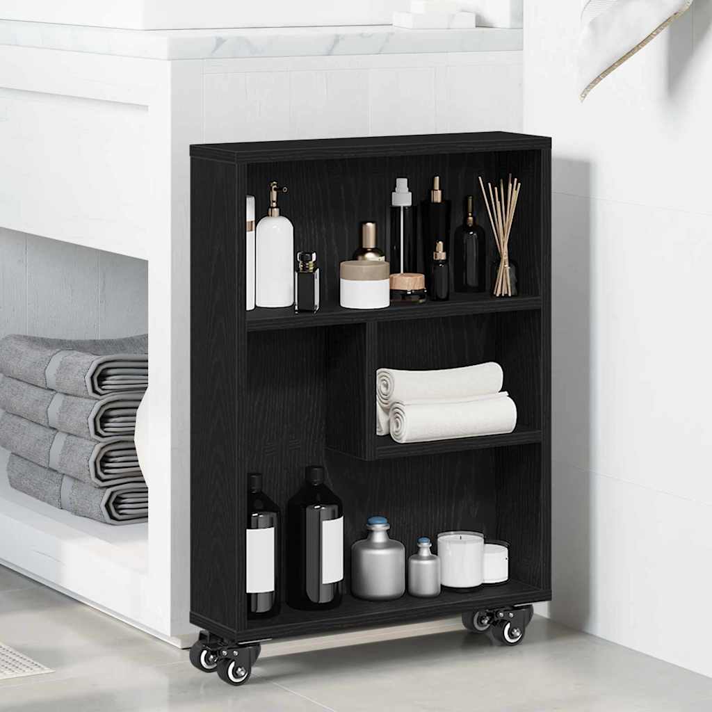 vidaXL Narrow Storage Trolley 3-Tier 48 x 13 x 68 cm Black Oak 1