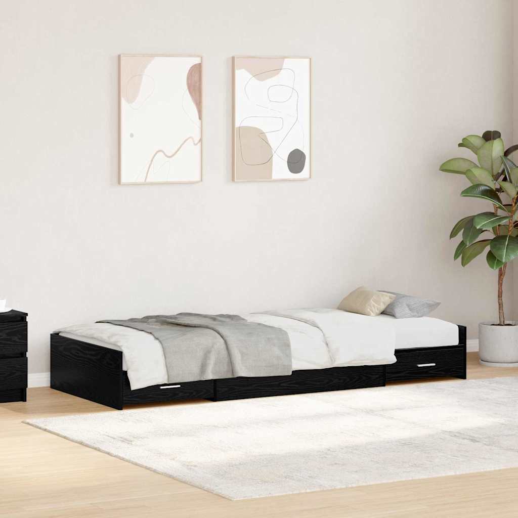Bed Frame with Drawer 90 x 200 cm Engineered Wood Black oak
