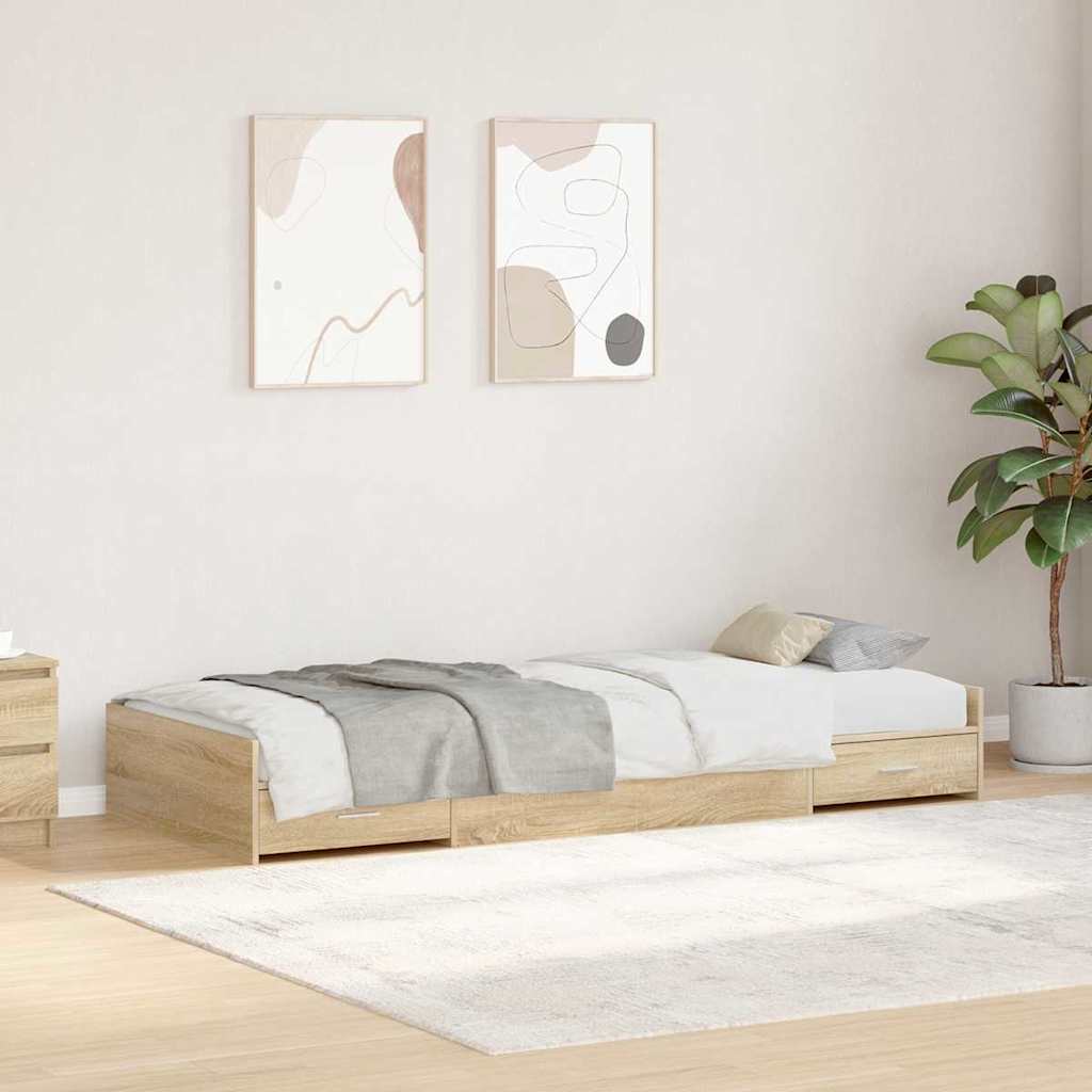 Bed Frame with Drawer 90 x 200 cm Engineered Wood Sonoma oak