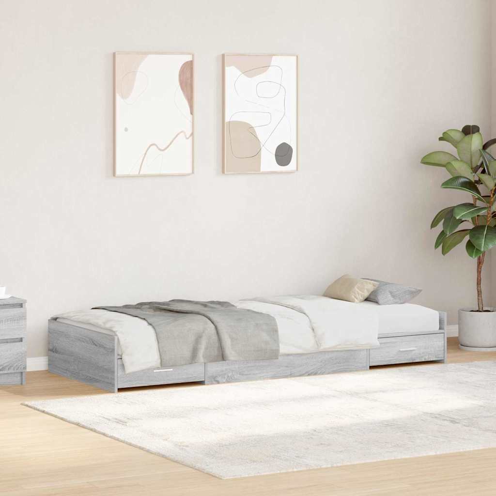 Bed Frame with Drawer 90 x 200 cm Engineered Wood Grey sonoma