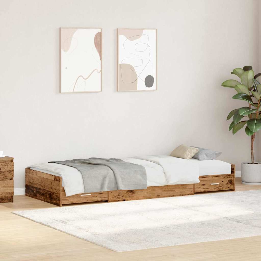 Bed Frame with Drawer 90 x 200 cm Engineered Wood Old wood