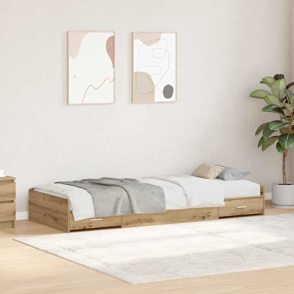 Bed Frame with Drawer 90 x 200 cm Engineered Wood Artisan oak