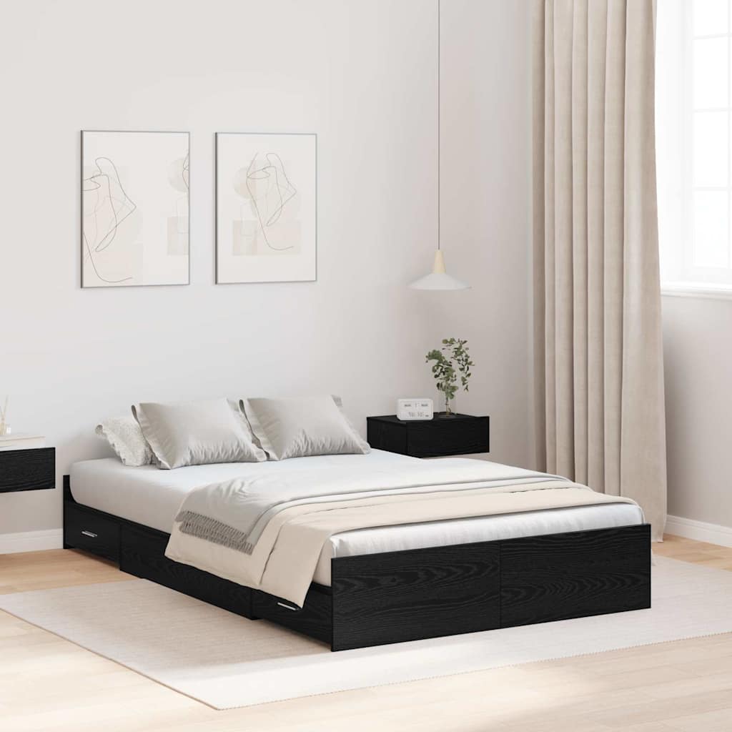 Storage Bed Frame 120 x 200 cm Engineered Wood Black oak