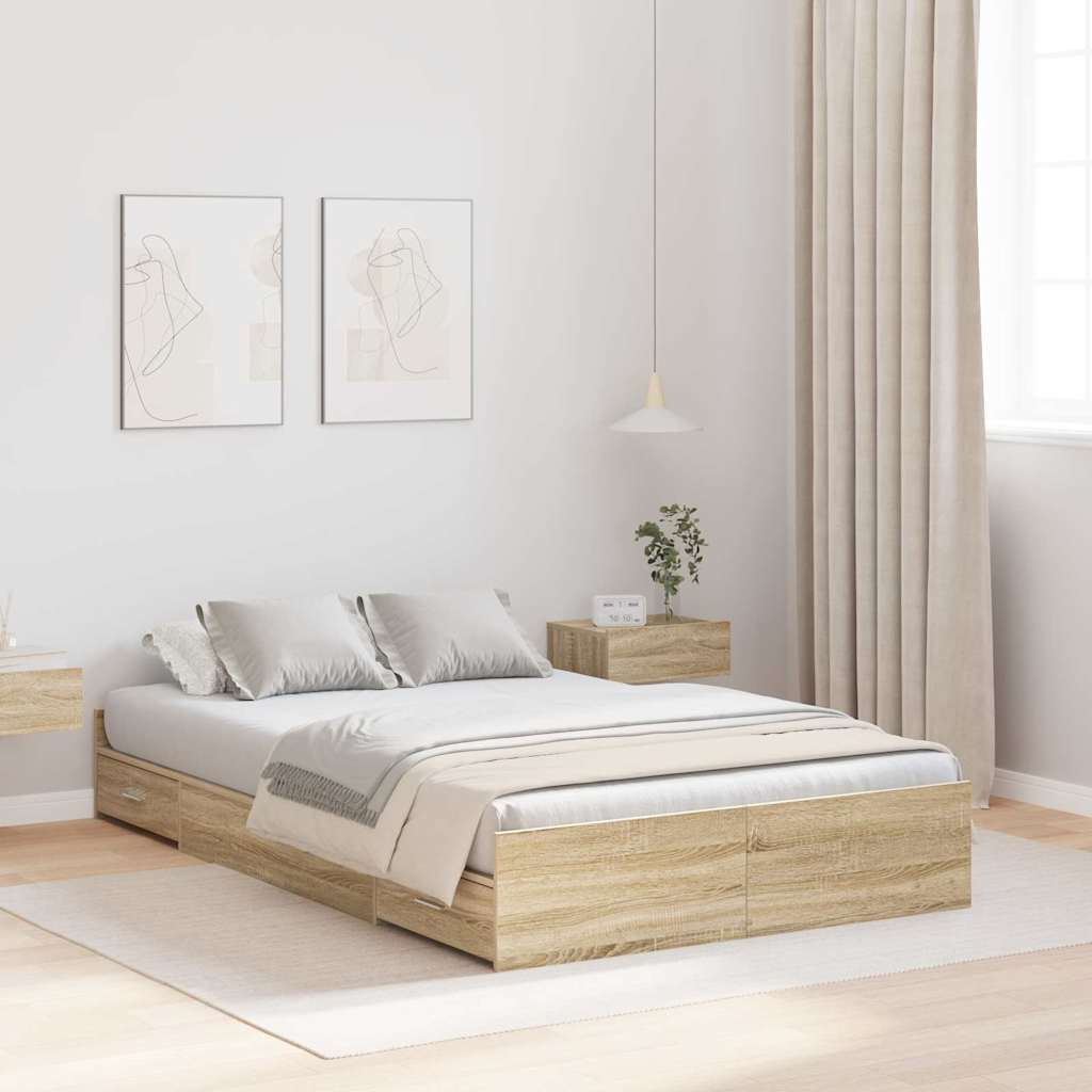 Storage Bed Frame 120 x 200 cm Engineered Wood Sonoma oak