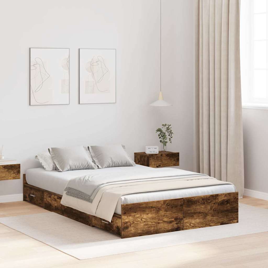 Storage Bed Frame 120 x 200 cm Engineered Wood Smoked oak