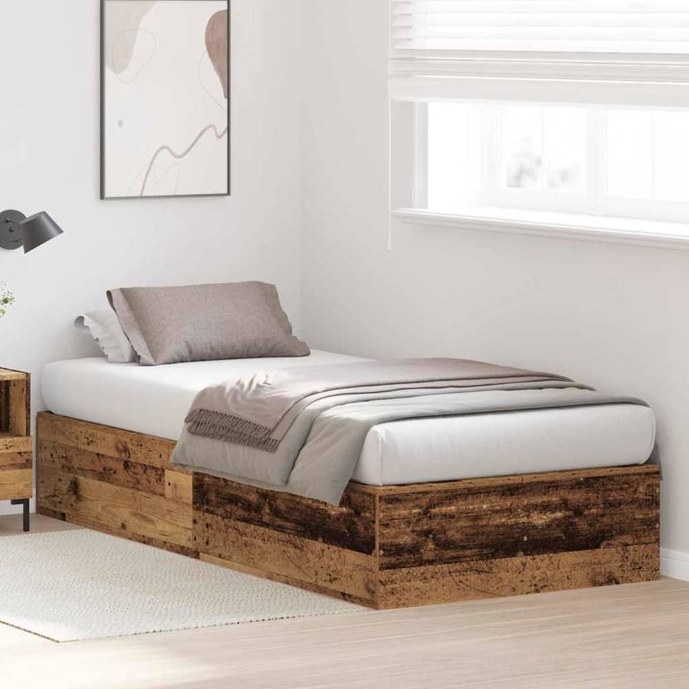 Storage Bed Frame Engineered Wood Length 200 cm Old Wood 100 cm