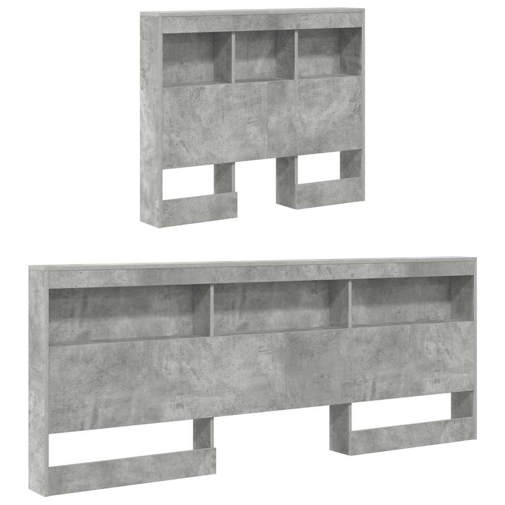 Storage Headboard Engineered Wood Length 200 cm Concrete Grey 90 cm