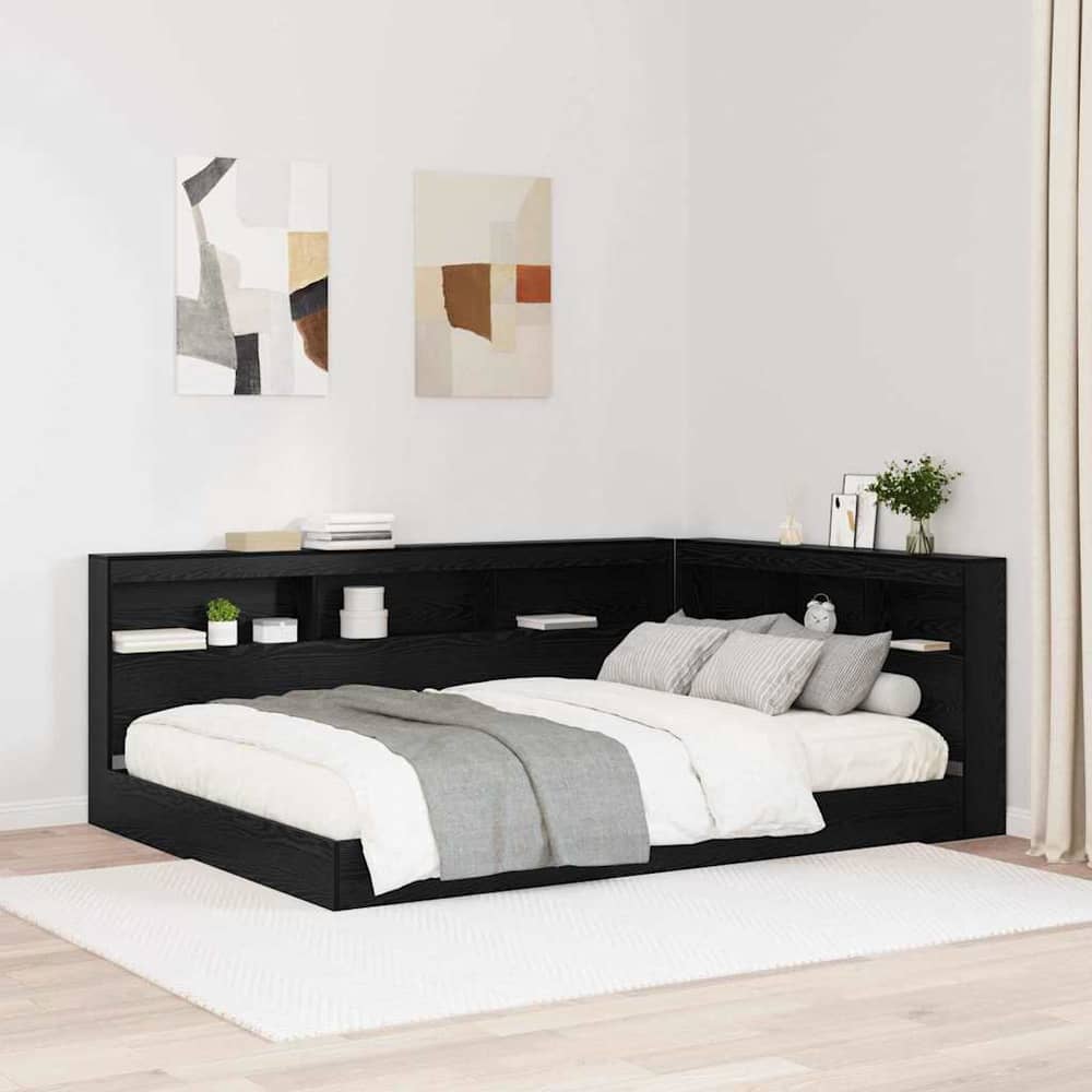 Storage Headboard Engineered Wood Length Black Oak