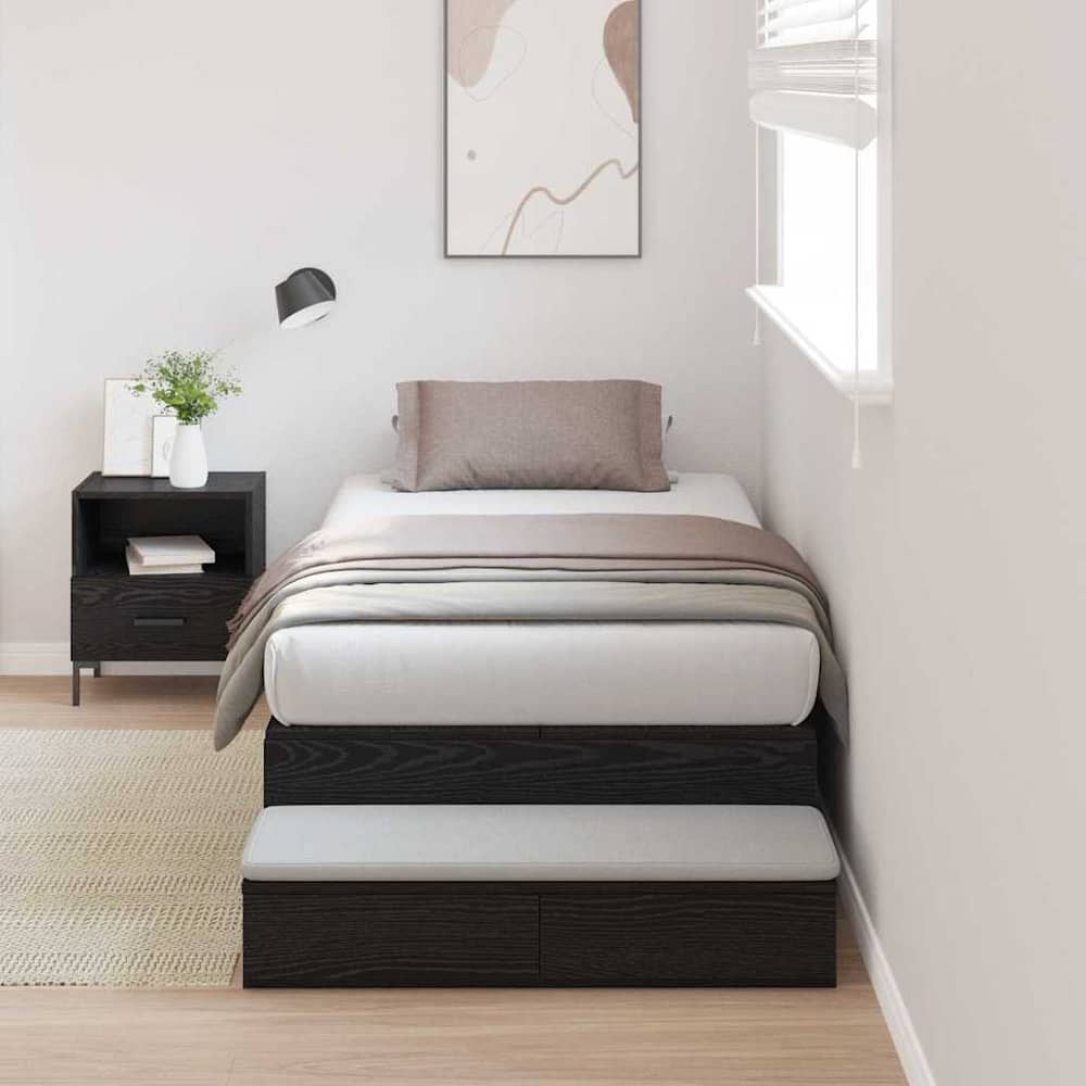 Storage Bed Frame Drawer Engineered Wood Length Black Oak