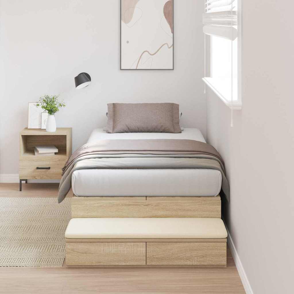 Storage Bed Frame with Drawer 80 cm Engineered Wood Length 200 cm Sonoma Oak 100 cm